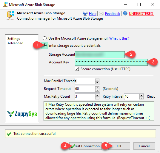 Azure Storage Connection Manager UI - Online Account