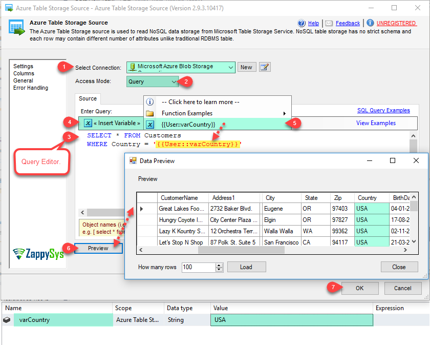 Configure SSIS Azure Table Storage Source - Query Mode