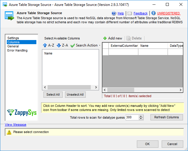 SSIS Azure Table Storage Source - Setting UI