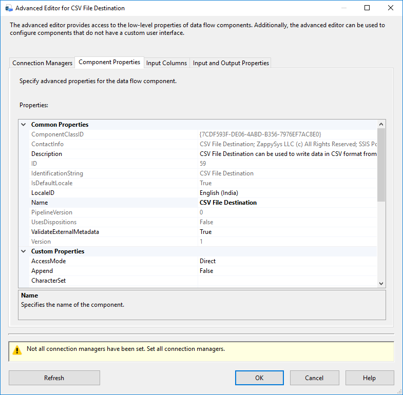 SSIS CSV File Destination - Setting UI