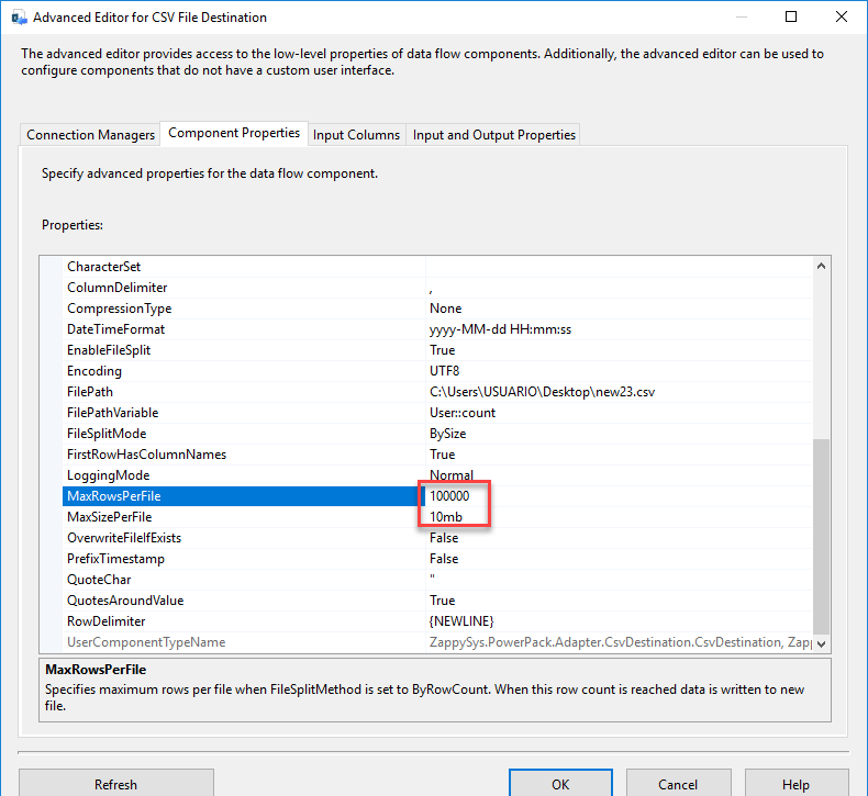 Maximum size per file