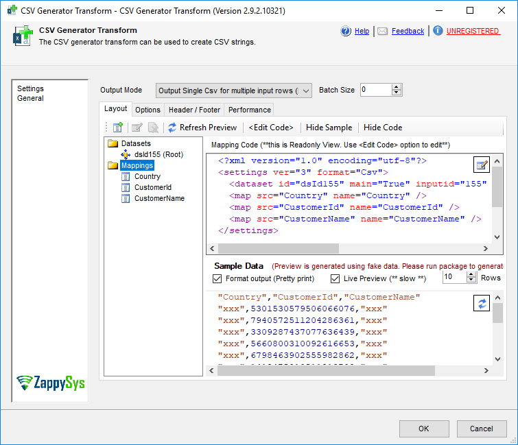 SSIS CSV Generator - Drag and Drop
