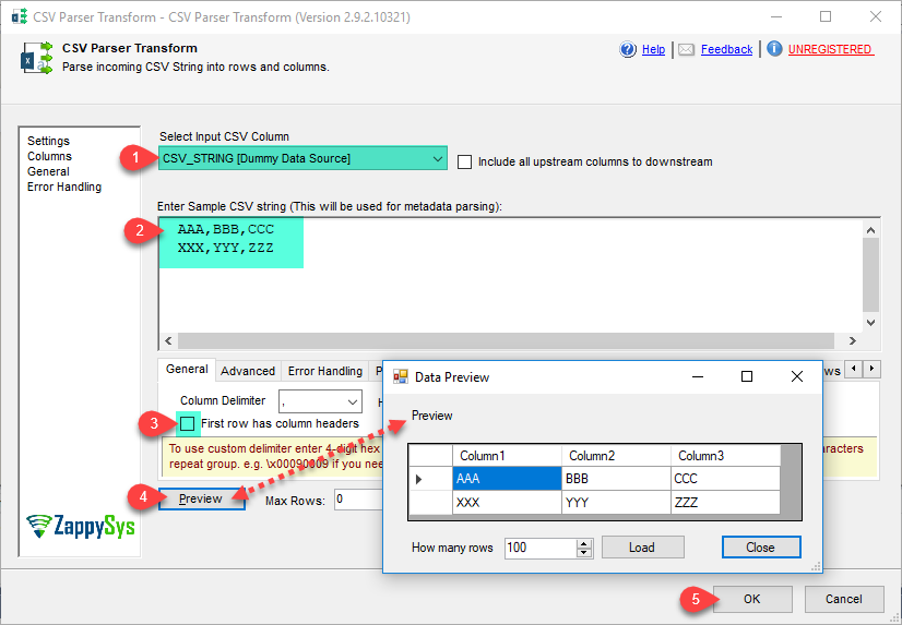 SSIS CSV Parser Transform - Parse CSV Document
