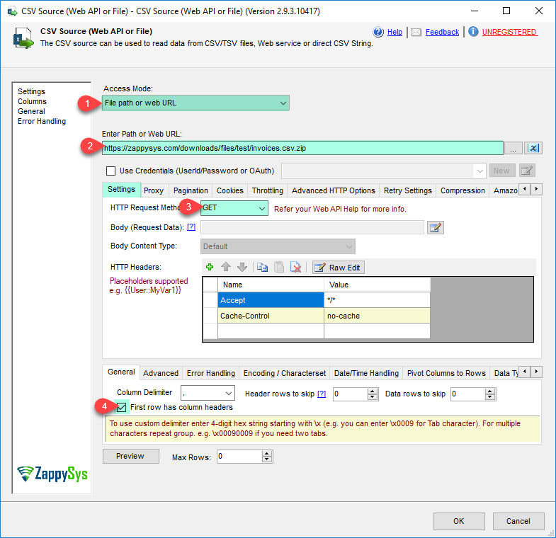 SSIS CSV Source (Web API or File) - Configure