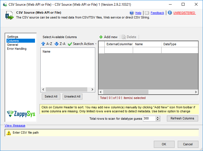 SSIS CSV Source (Web API or File) - Setting UI