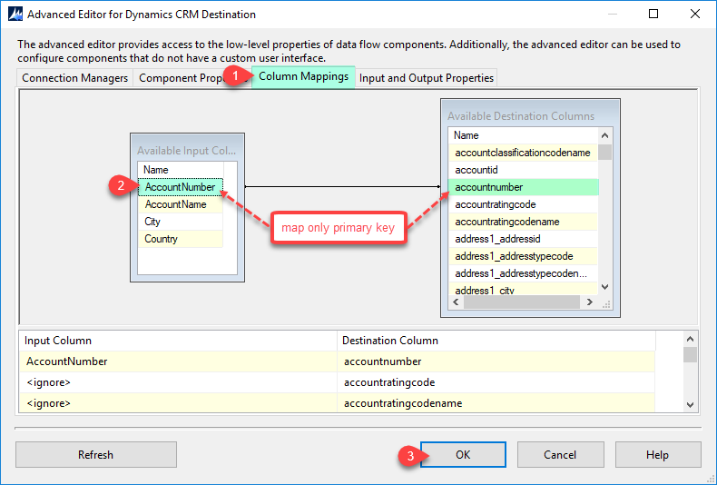 DynamicsCRM Destination - Columns Mappings
