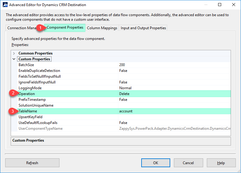 DynamicsCRM Destination - Component Properties - Delete