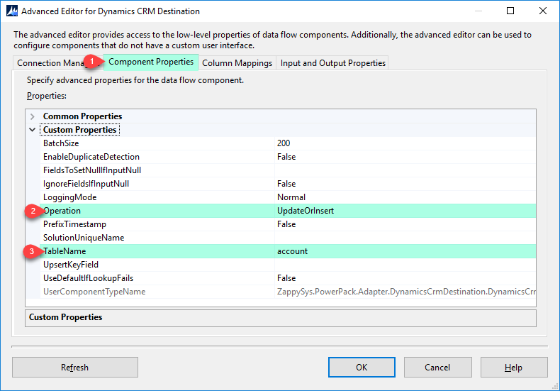 DynamicsCRM Destination - Component Properties - Upsert