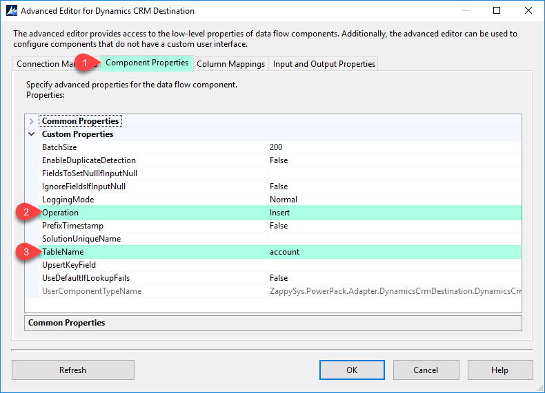 DynamicsCRM Destination - Component Properties