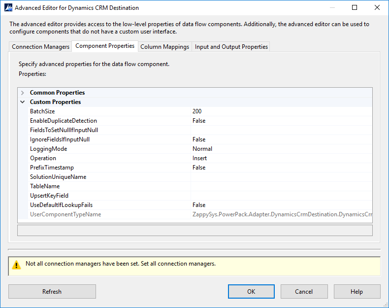 DynamicsCRM Destination - Setting UI