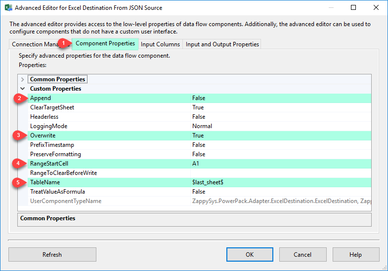 SSIS Excel File Destination - Component Properties