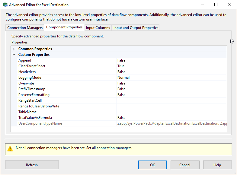 SSIS Excel File Destination - Setting UI
