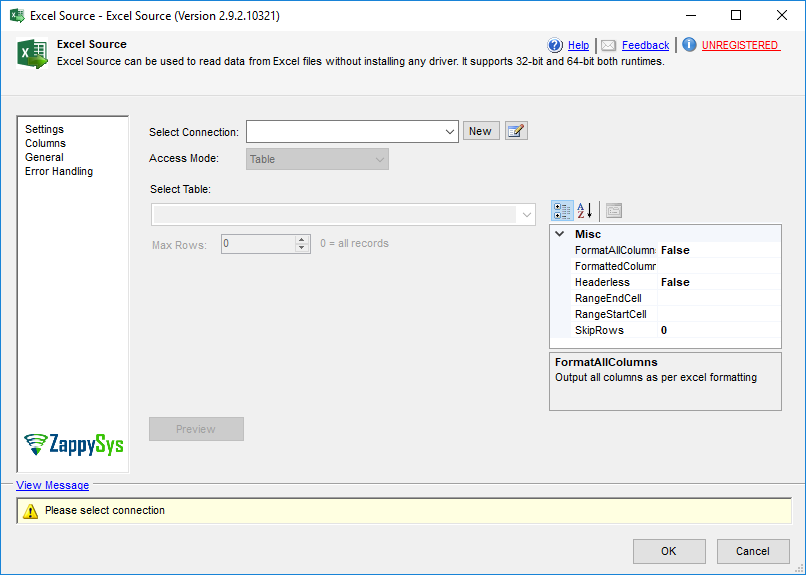 SSIS Excel File Source - Setting UI