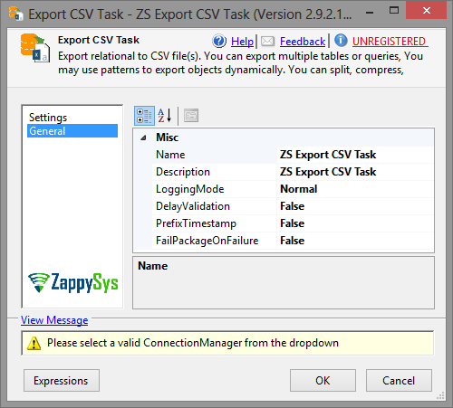 SSIS Export CSV File Task - Properties