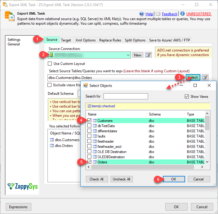 SSIS ExportXML File Task - Select Source Tables, Queries, Connection