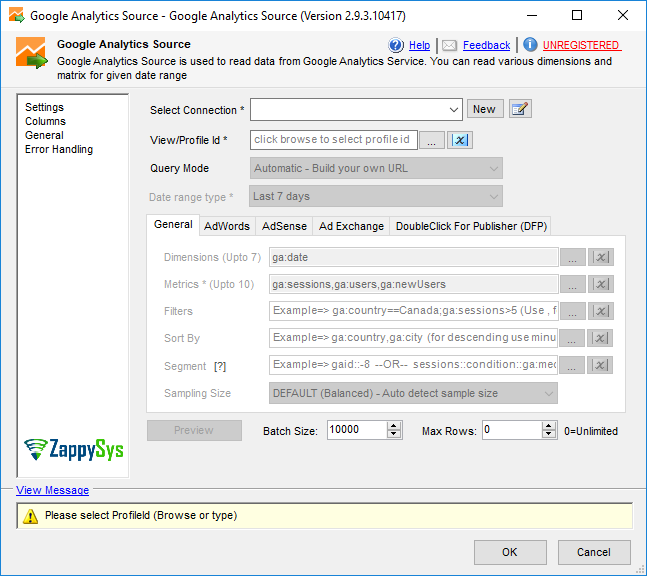 SSIS Google Analytics Source - Setting UI