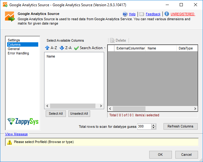 SSIS Google Analytics Source - Setting UI