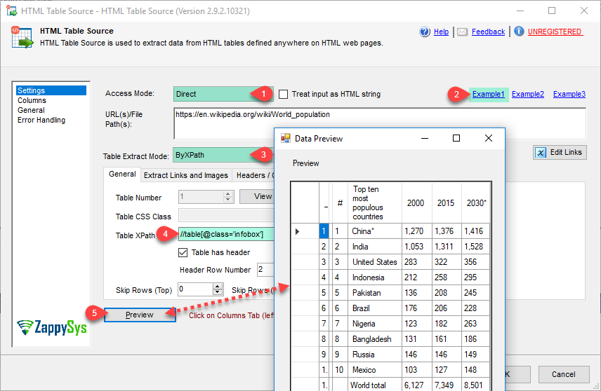 SSIS HTML Table Source - XPath