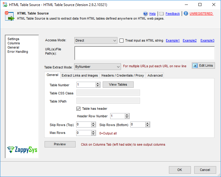 SSIS HTML Table Source - Setting UI