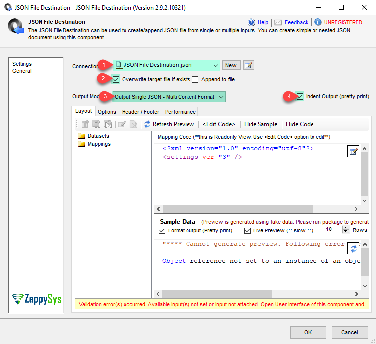 SSIS JSON File Destination - Configure