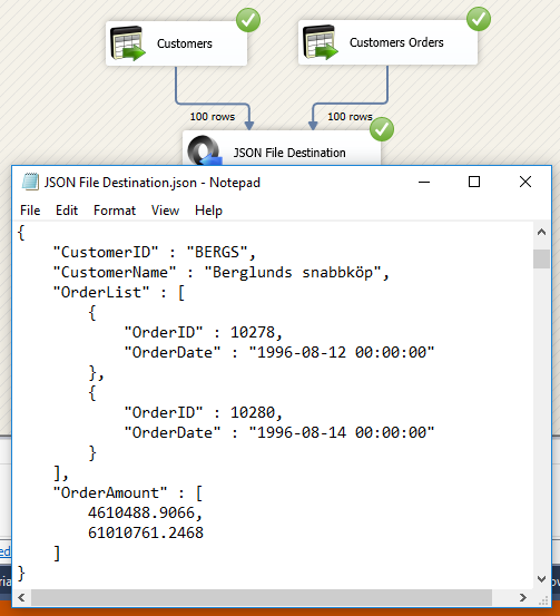 SSIS JSON File Destination and DummyData Source - Execute