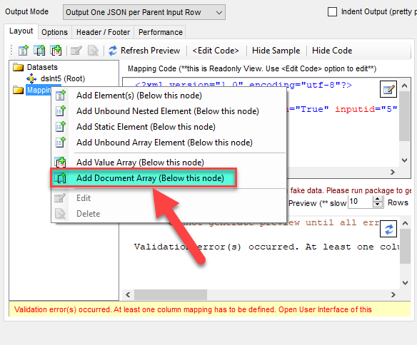 SSIS JSON File Destination - Export as 2D Array