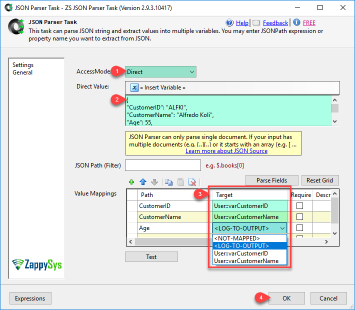 SSIS JSON Parser Task - Configure