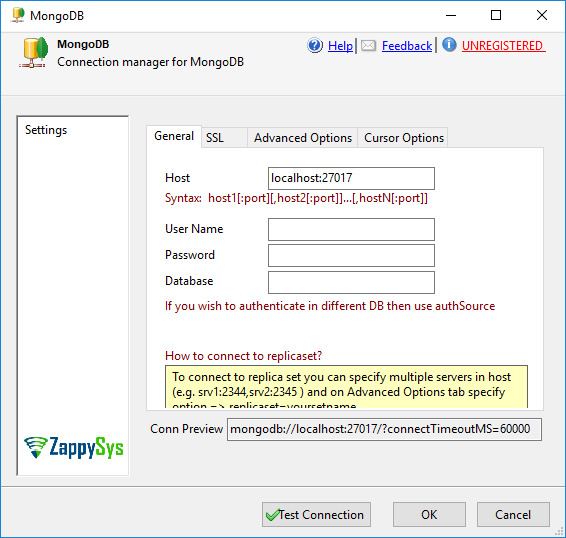 MongoDB Connection - Setting UI