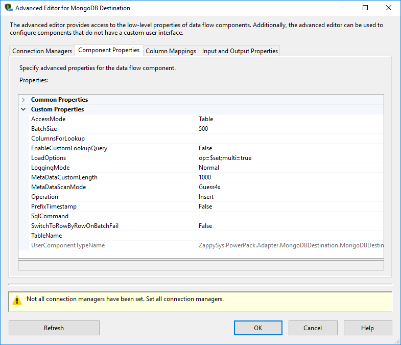 SSIS MongoDB Destination - Setting UI