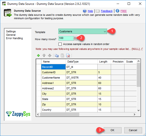 Configure SSIS Dummy Data Generator Source
