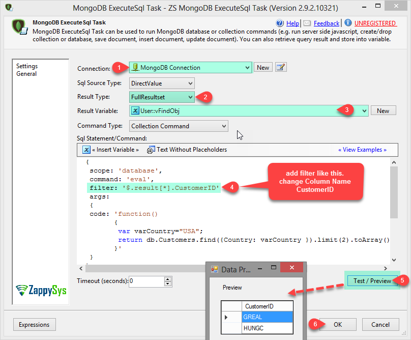 Getting MongoDB command output as rowset (ADO dataset) rather than JSON and filter data using JSONPath