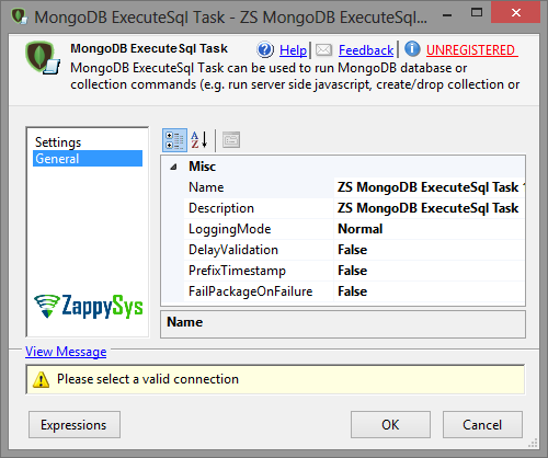 MongoDb ExecuteSQL Task - Setting UI