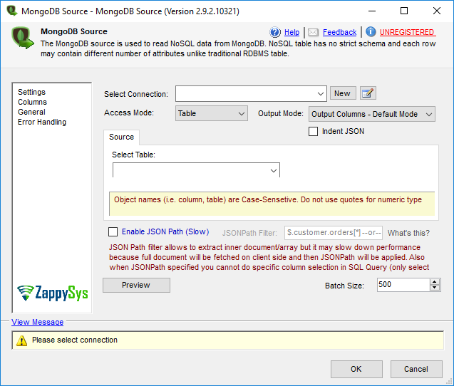 SSIS MongoDB Source - Setting UI