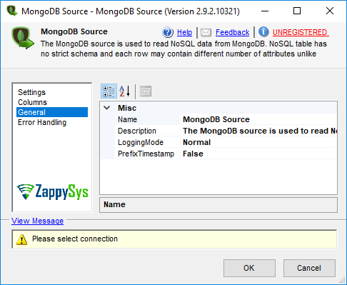 SSIS MongoDB Source - Setting UI