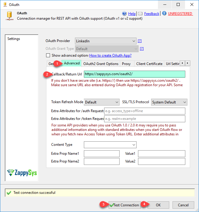 SSIS OAuth Connection - Configure - Advanced Tab
