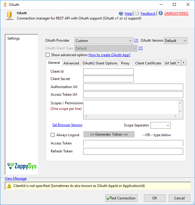 SSIS OAuth Connection - Setting UI