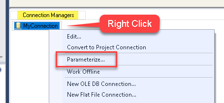 Parameterize SSIS Connection Property - Right Click Menu Option