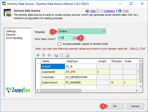 Configure SSIS Dummy Data Generator Source