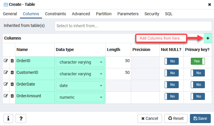SSIS PostgreSQL Table - Create