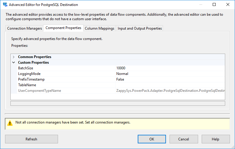 SSIS PostgreSQL Destination - Setting UI