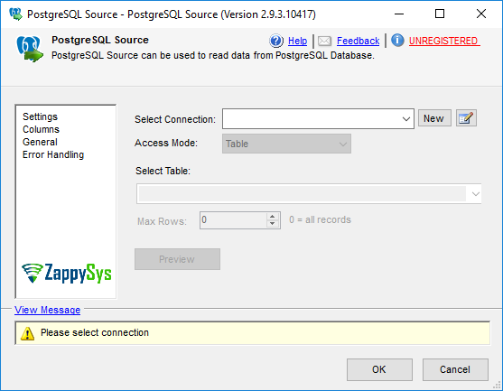SSIS PostgreSQL Source Execute - Setting UI