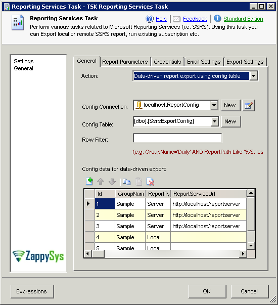 SSIS Reporting Services Task - Export Server Report Screen