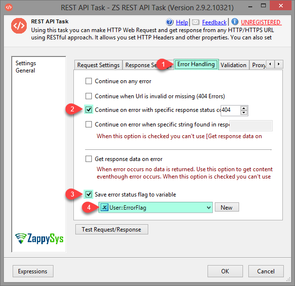 SSIS REST Api Task - Handling Error with RESt API Request and Response - Continue on Error, Specific Message or Status Code