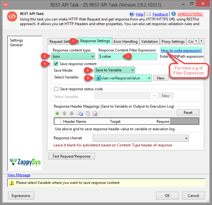SSIS REST Api Task - Response Variable