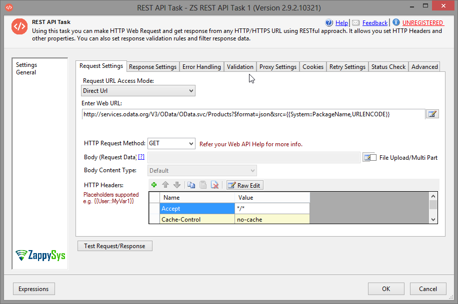SSIS REST Api Web Service Task - Settings UI