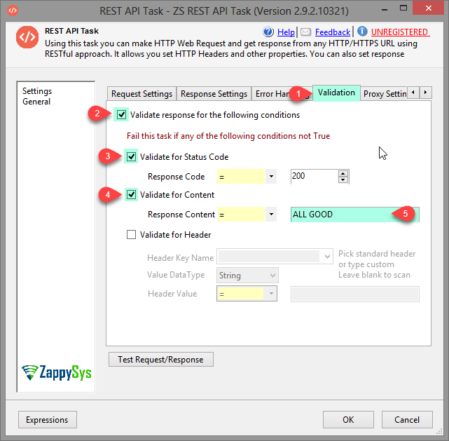 SSIS REST Api Task - Validate Status Code, Content and Header