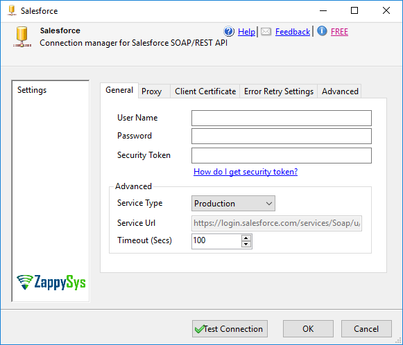 SSIS Salesforce Connection Manager - Setting UI 