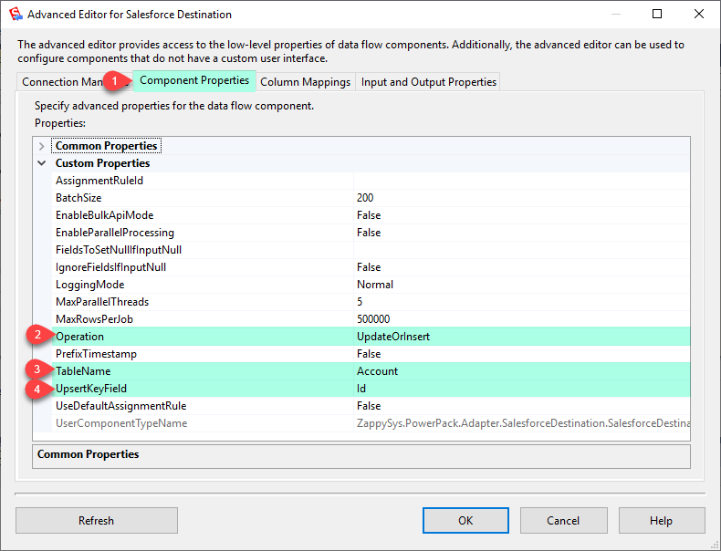 SSIS Salesforce Destination Settings (Bulk Insert, Upsert, Update, Delete)