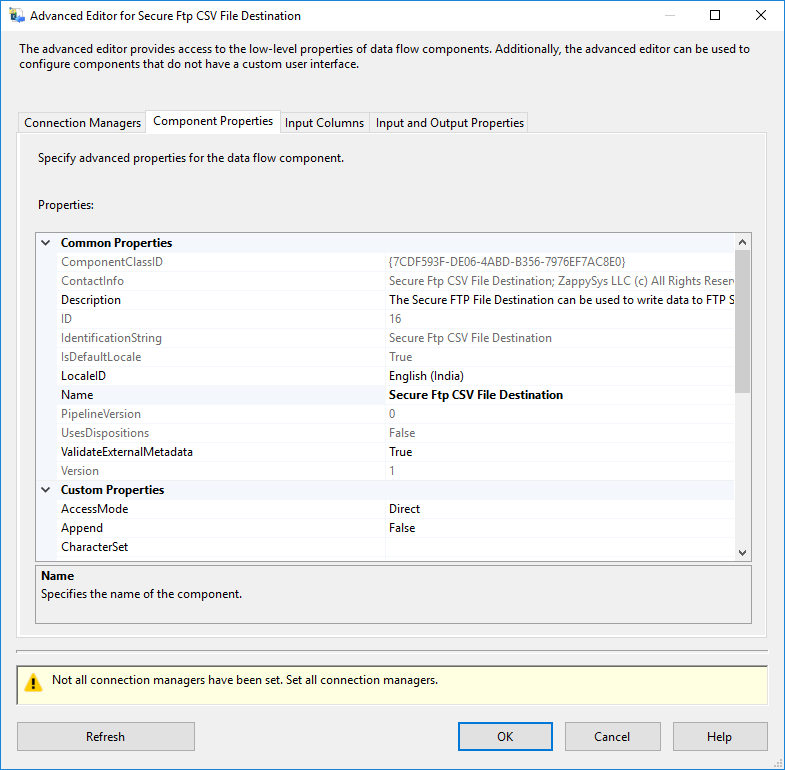 SSIS Secure FTP CSV File Connection - Setting UI