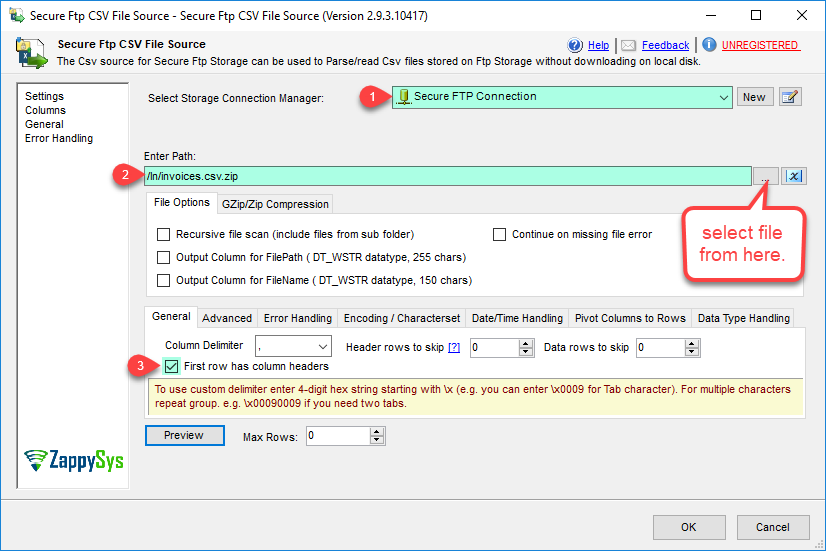 SSIS Secure FTP CSV File Source - Configure